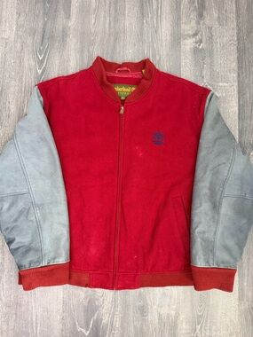 Timberland Vintage Wool Leather Varsity Jacket XL Red Weathergear